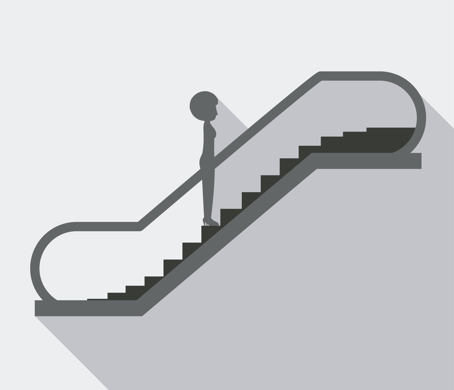 Image of a person riding an escalator upward